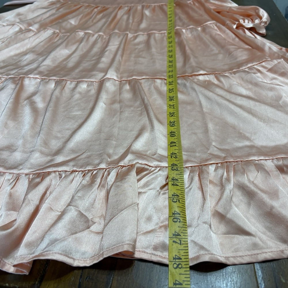 asos Satin Tiered Maxi Dress Sz 2 Coral Pink Salmon Flowy Oversized Silky Pastel - Picture 12 of 14